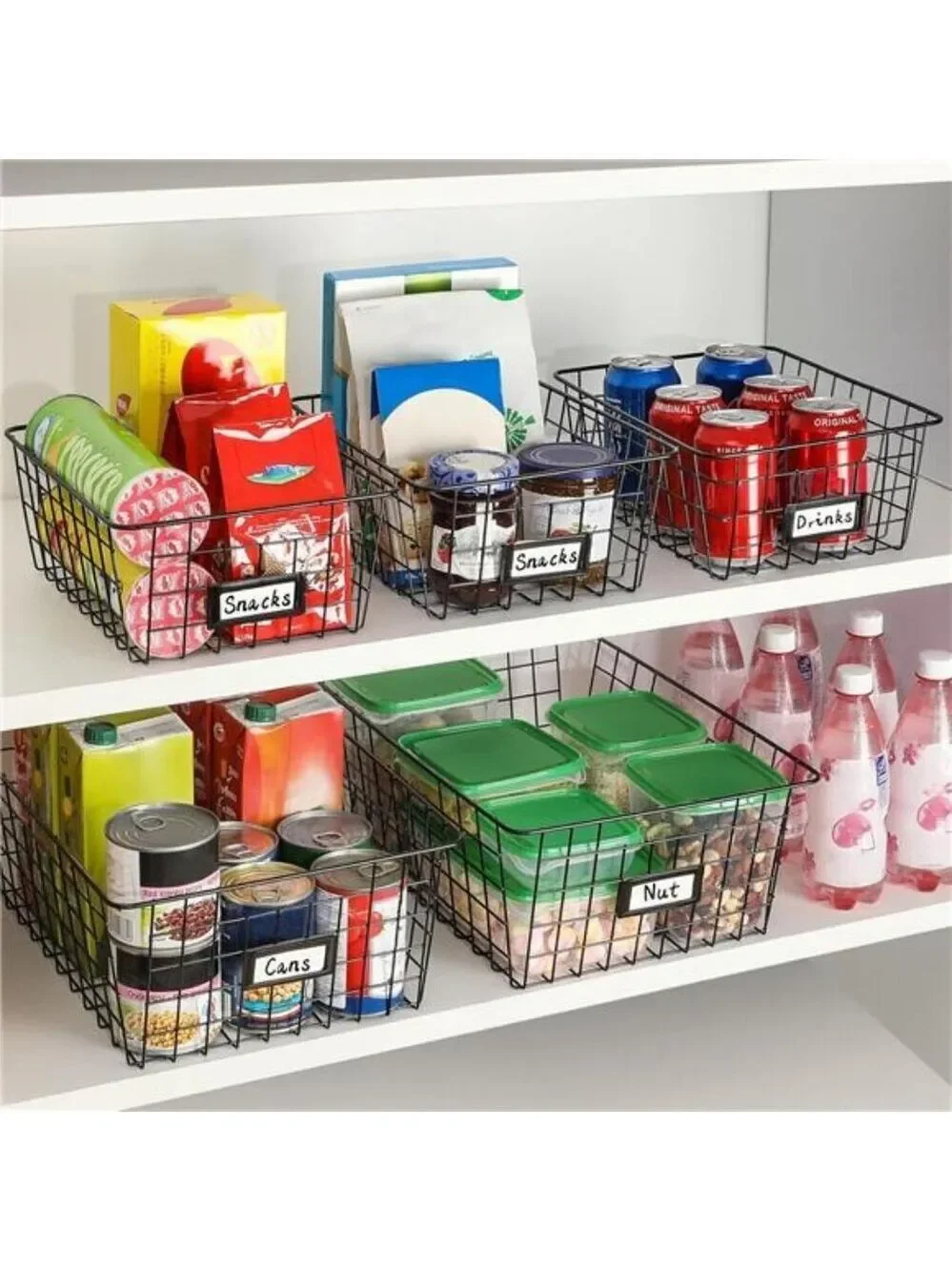 Wire Storage Baskets Set of 6 Kitchen Pantry Organizer Bathroom Cabinet Shelf